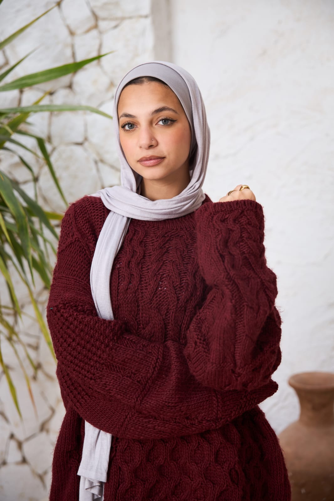 Cable-knit Pullover in Burgundy