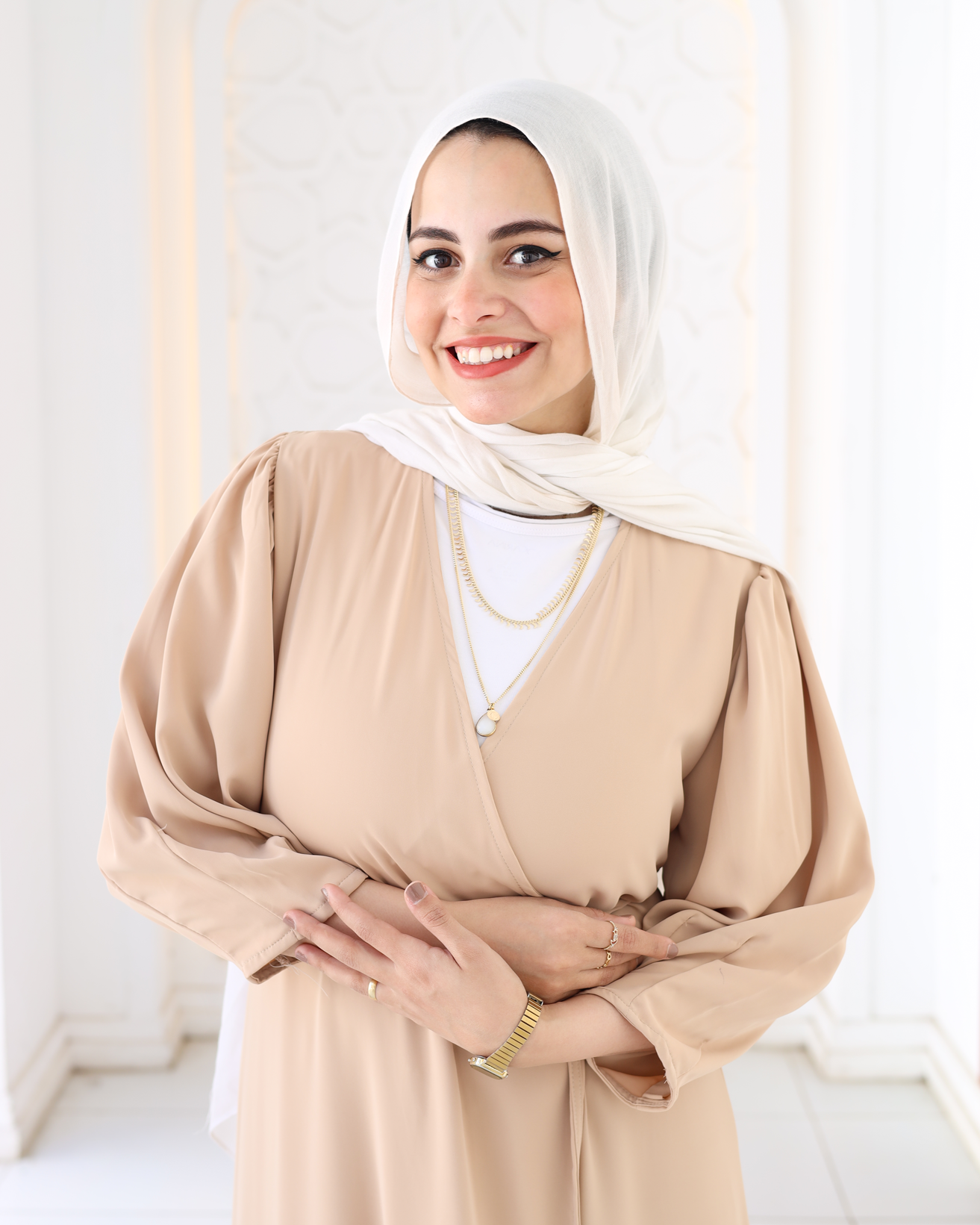 Plain Wrap Dress In Beige