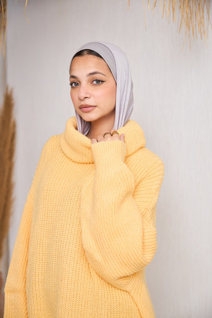 High-Low Turtle-neck Pullover In yellow