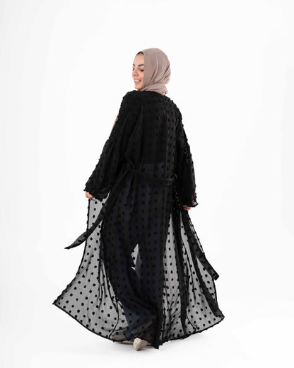 Black Chiffon Kaftan with Bobbles