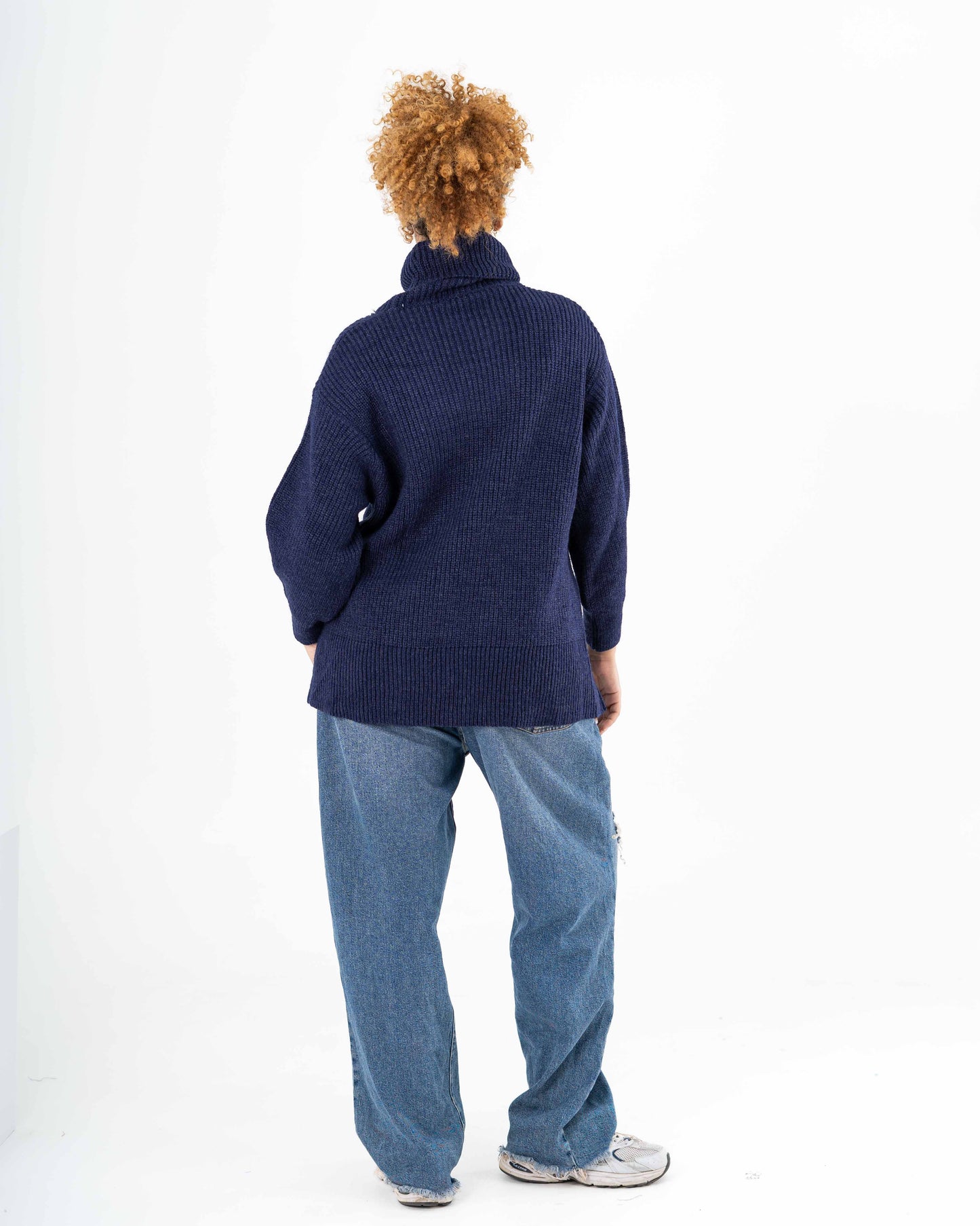High-Low Turtle-neck Pullover In Dark Blue