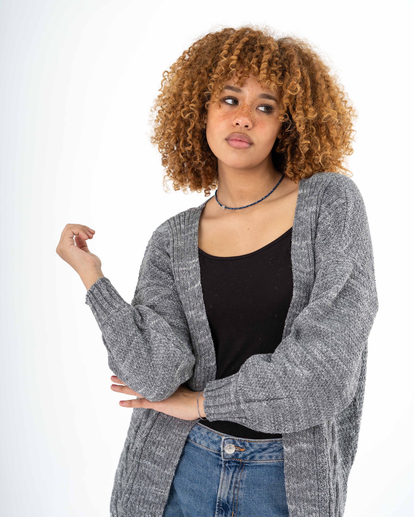 Midi Cable-knit Cardigan In Grey