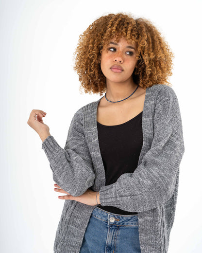 Midi Cable-knit Cardigan In Grey