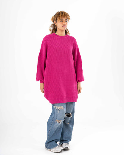 Extra Oversized Chunky Long Pullover In Pink