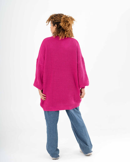 Extra Oversized Chunky Long Pullover In Pink