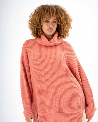 High-Low Turtle-neck Pullover In Rose