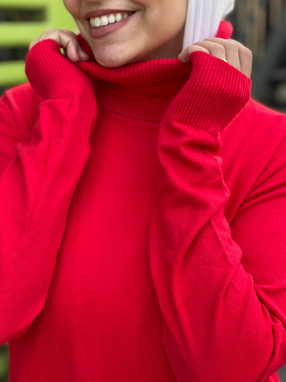 High-neck Longline Pullover in orang