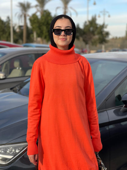 High-neck Longline Pullover in orang