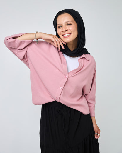 Flowy Linen Shirt in Rose-pink