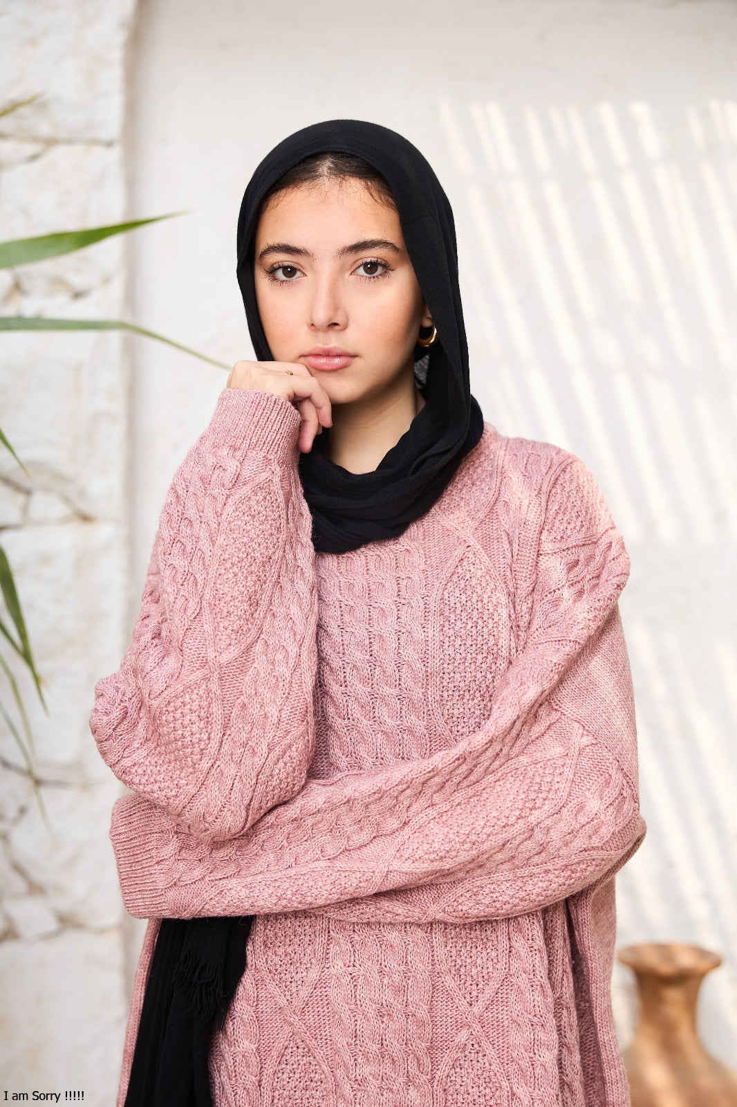 Midi Cable-Knit Dress in Powder Pink