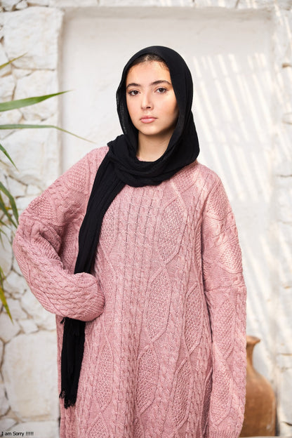 Midi Cable-Knit Dress in Powder Pink