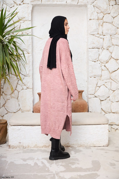 Midi Cable-Knit Dress in Powder Pink