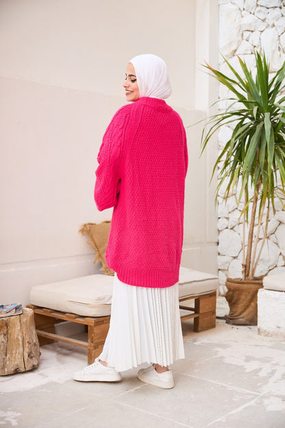 Oversized Cable-knit Sweater in Pink
