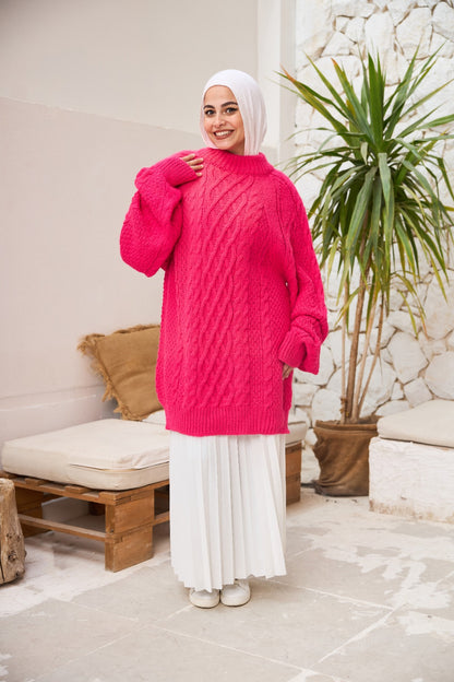 Oversized Cable-knit Sweater in Pink