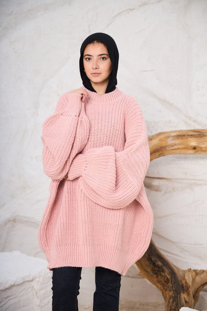 Extra Oversized Chunky Sweater in Rose