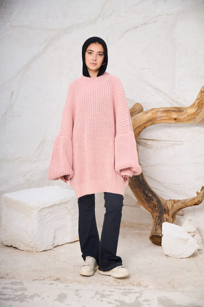 Extra Oversized Chunky Sweater in Rose