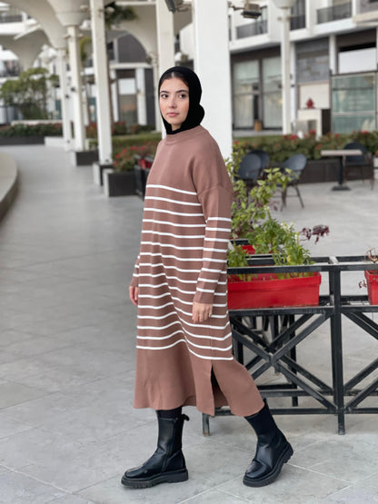Stripped Dress in brown