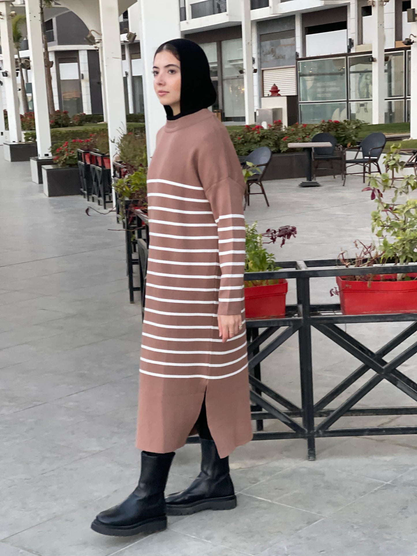 Stripped Dress in brown