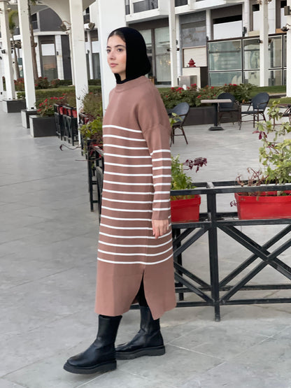 Stripped Dress in brown