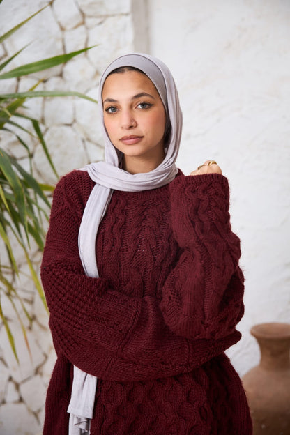 Cable-knit Pullover in Burgundy